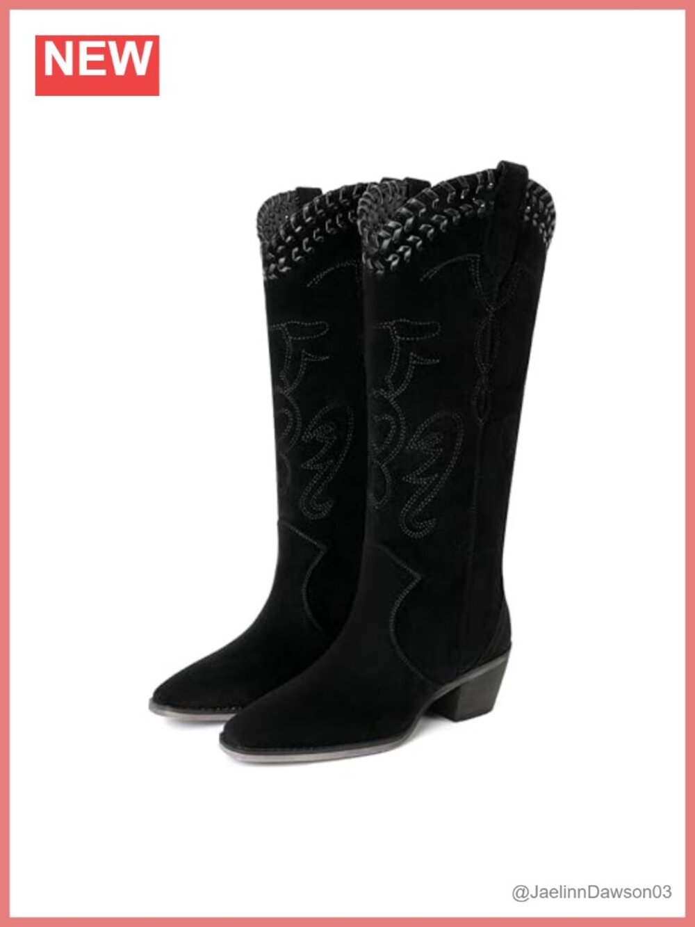 Embroidered Suede & PU Leather Woven Knee-High Cowboy Boots